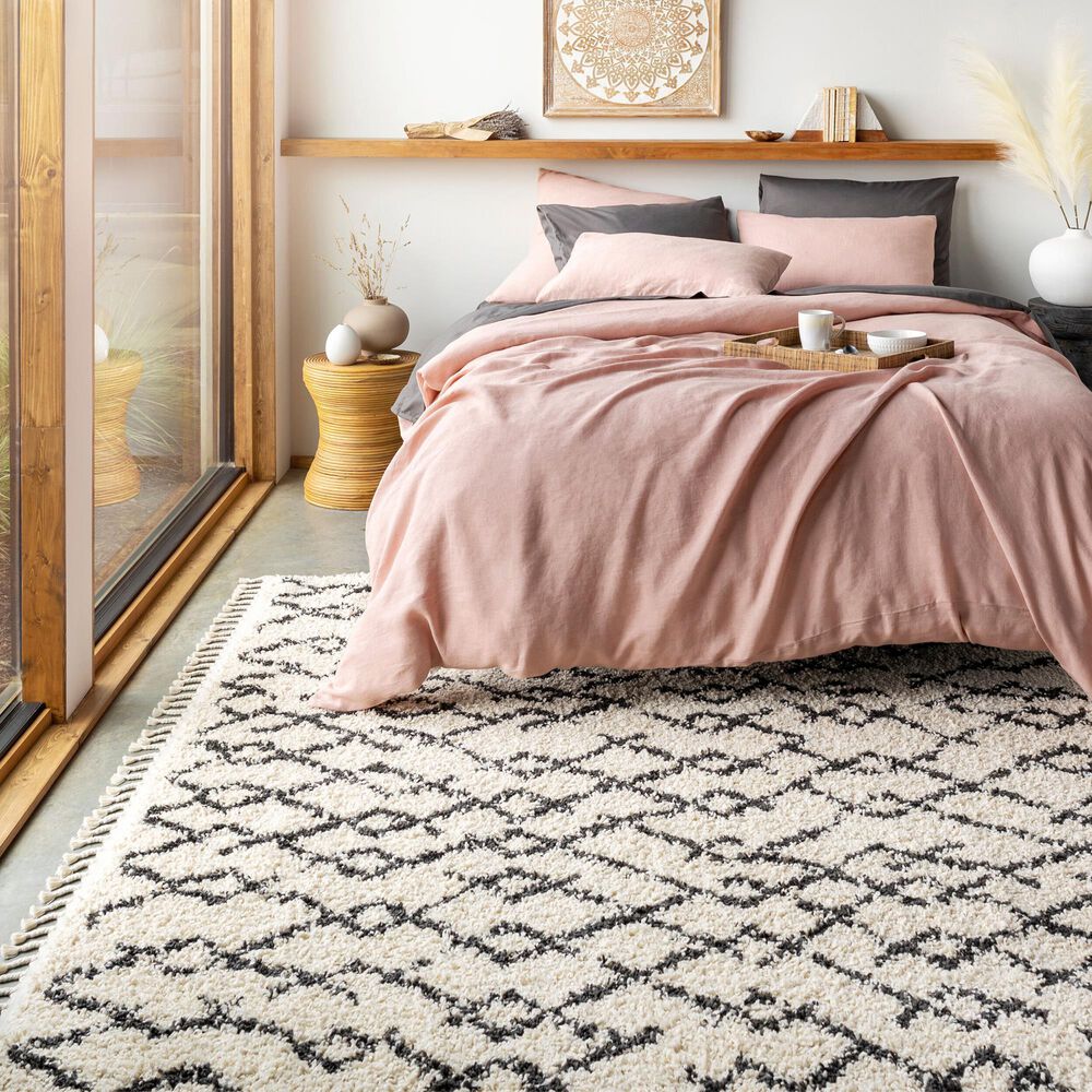 Surya Berber Shag BBE2301 5&#39;3&quot; x 7&#39;3&quot; Charcoal and Light Beige Area Rug, , large
