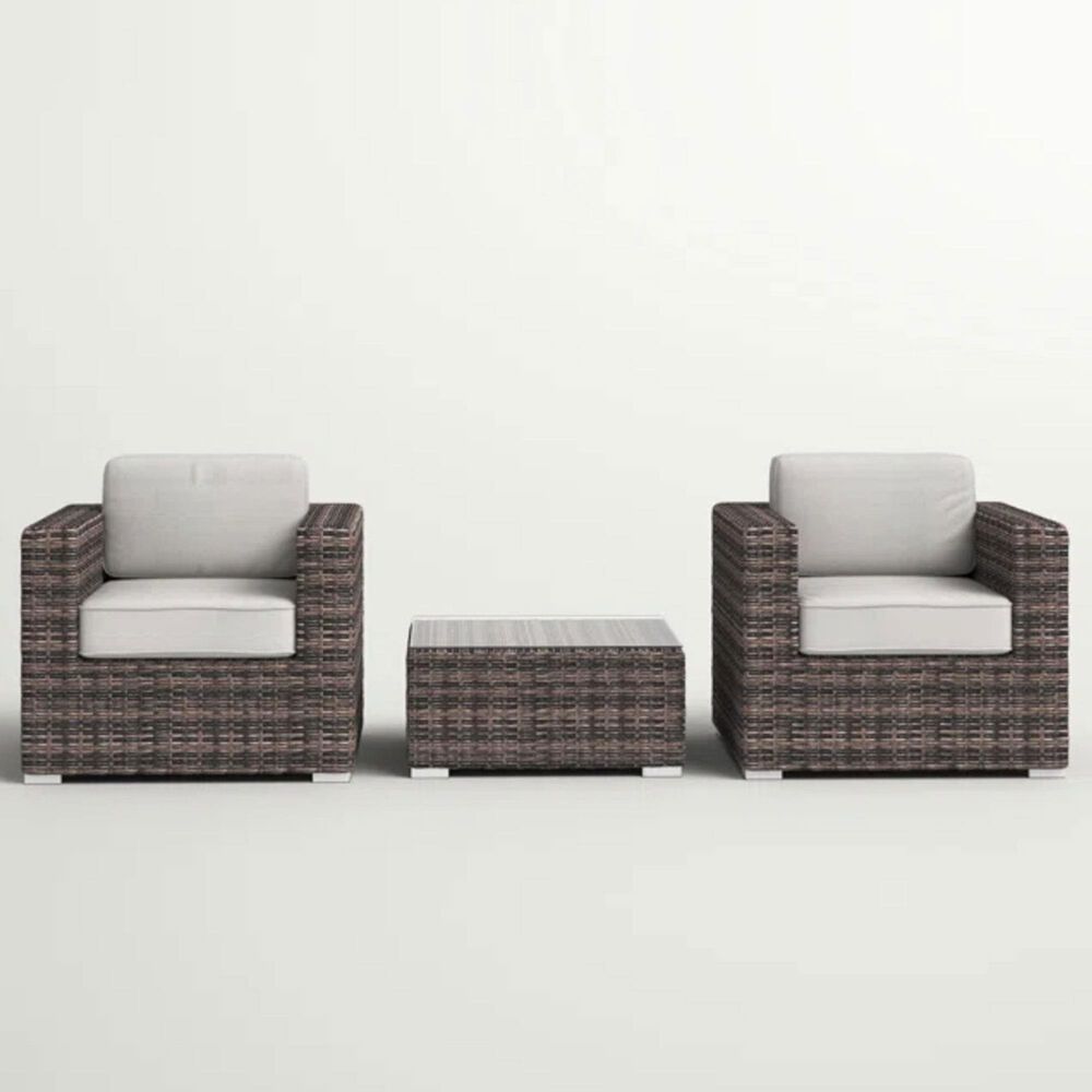 Hearth and Haven 3-piece Outdoor Wicker Conversation Set with Glass-Top Coffee Table in Gray, , large