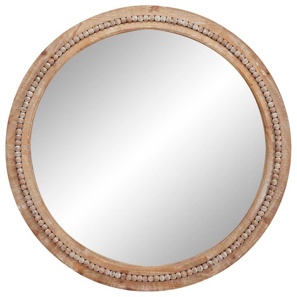 Maple and Jade 36" Bohemian Wall Mirror with Beaded Frame in Distressed Light Brown and White, , large