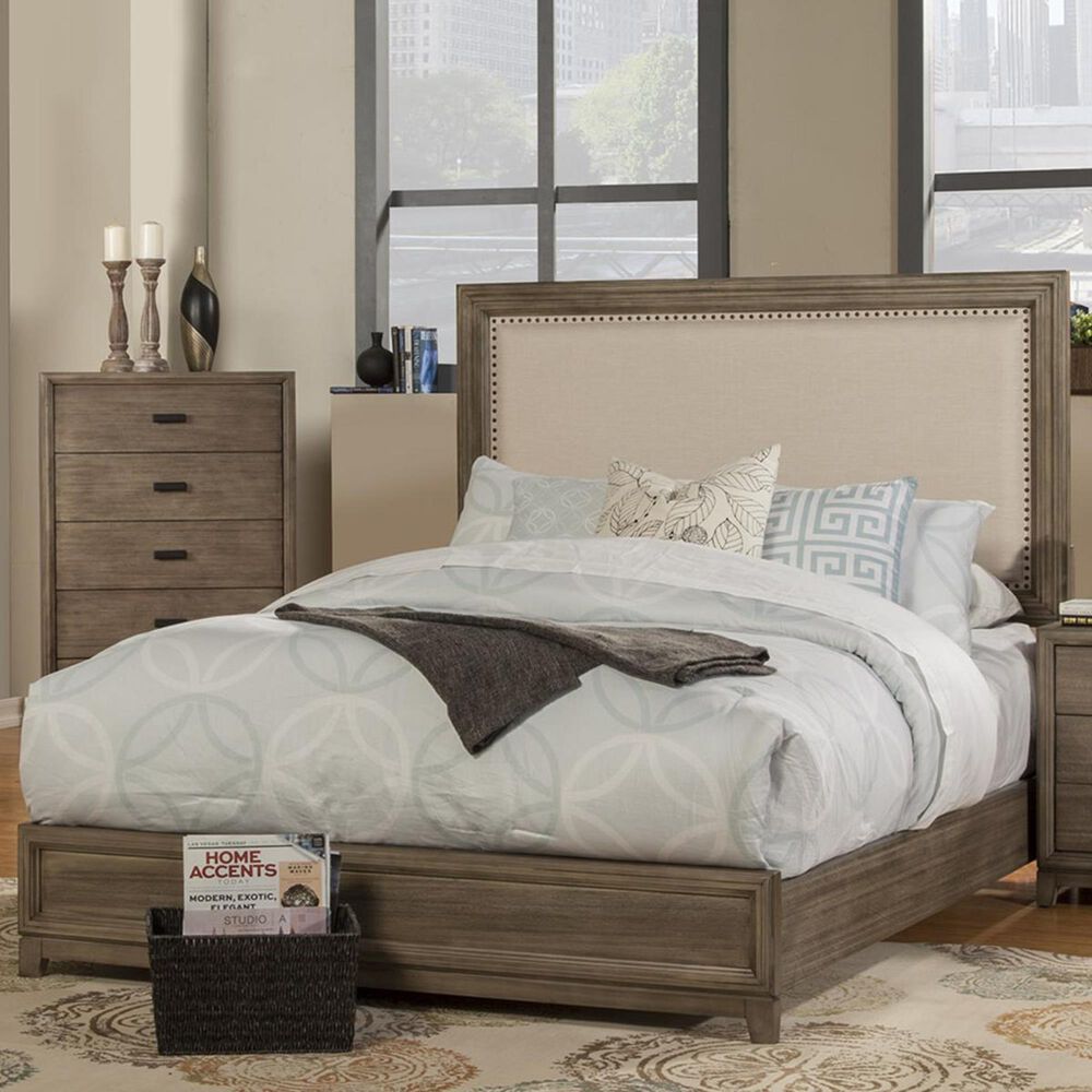 Alpine Furniture Camilla King Panel Upholstered Bed in Antique Grey, , large