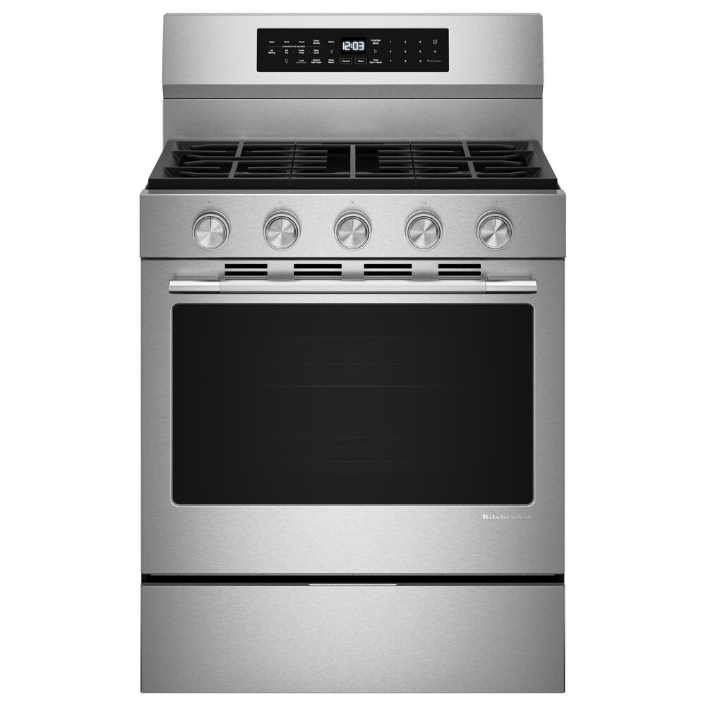 KitchenAid 4-Piece Kitchen Package with 31 Cu. Ft. French Door Refrigerator and 5 Cu. Ft. Smart Freestanding Gas Range in Stainless Steel, , large