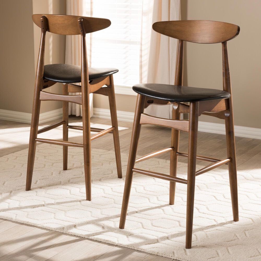 Baxton Studio Flora Bar Stool in Walnut (Set of 2), , large