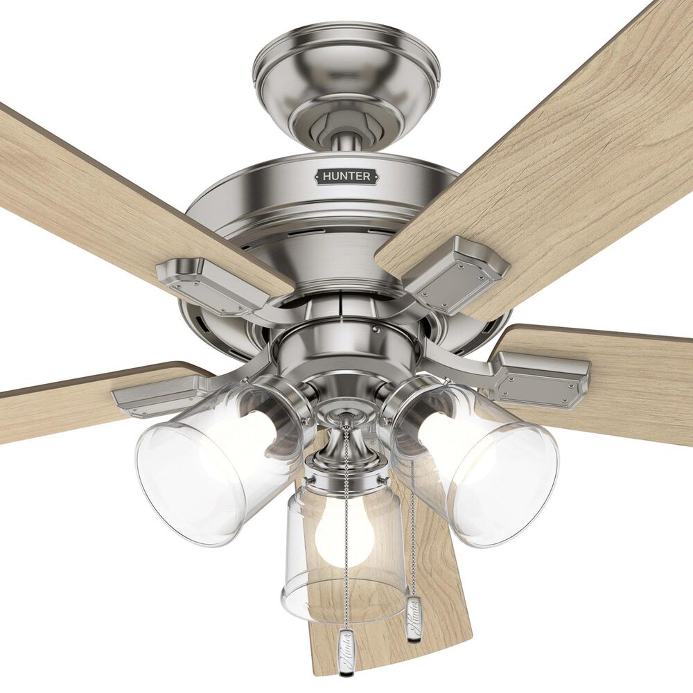 Hunter Crestfield 52&quot; Pull Chain Ceiling Fan with LED Lights in Brushed Nickel, , large