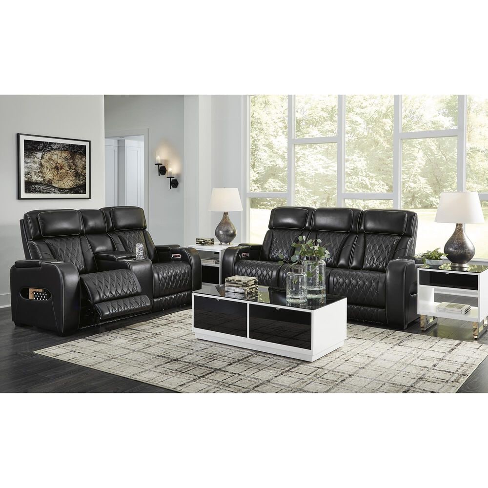 Ashley Boyington Power Reclining Loveseat with Console in Black, , large
