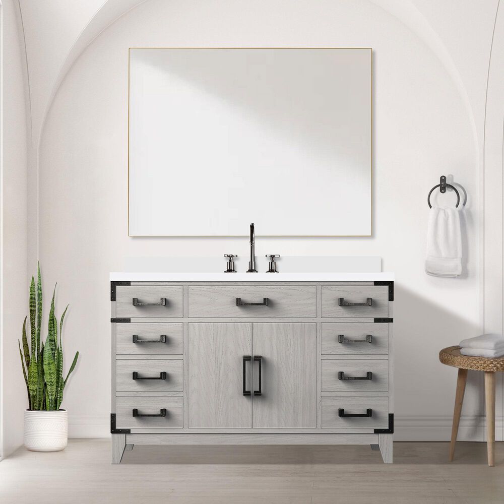 Lexora Home Laurel 48&quot; Single Bathroom Vanity in White Oak with White Quartz Top and Rectangular Sink, , large