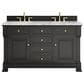 James Martin Vanities Brookfield 60" Double Bathroom Vanity in Black Onyx with 3 cm Carrara White Marble Top and Rectangular Sinks, , large