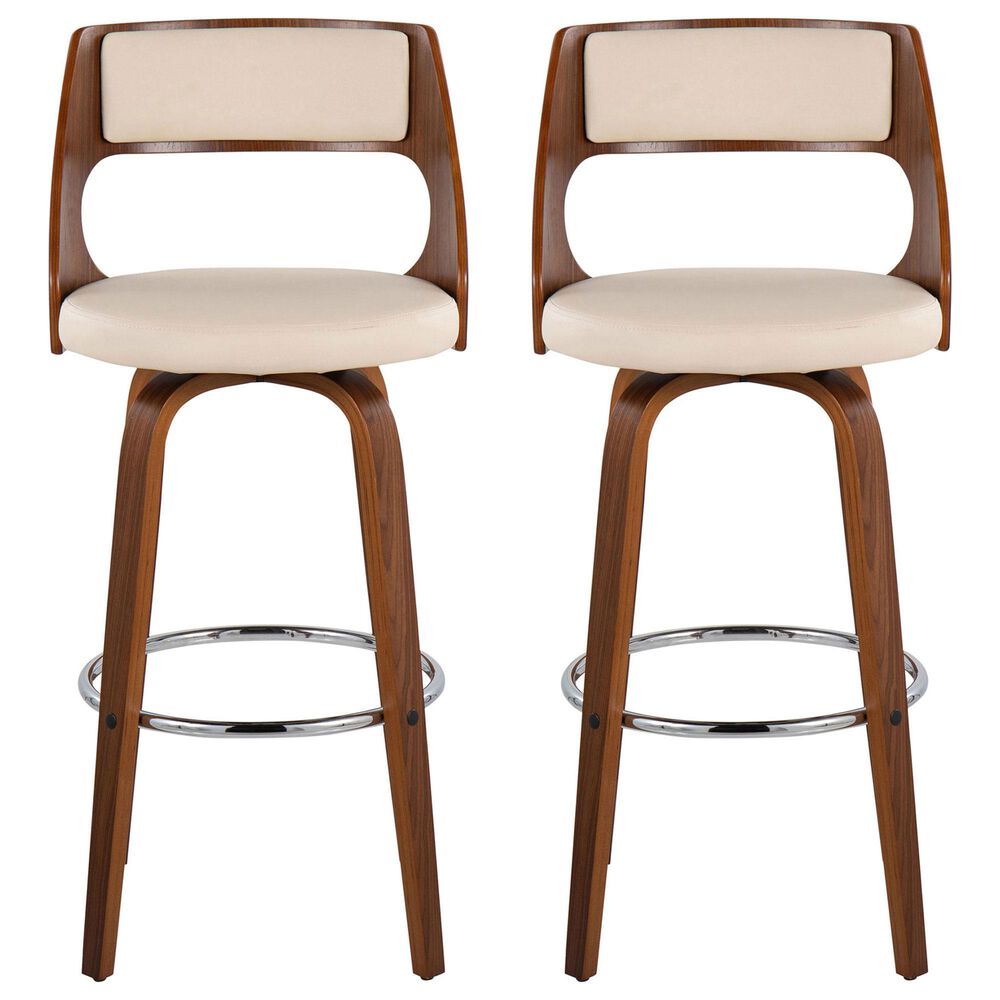Lumisource Cecina Swivel Barstool with Cream Cushion in Walnut and Chrome &#40;Set of 2&#41;, , large