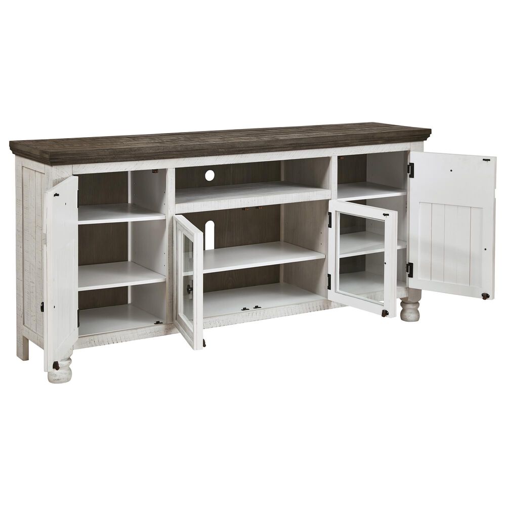 Ashley Havalance 74&quot; TV Stand in Distressed Weathered Gray and Vintage White, , large