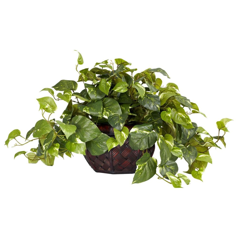 Nearly Natural Inc Pothos with Decorative Vase Silk Plant, , large