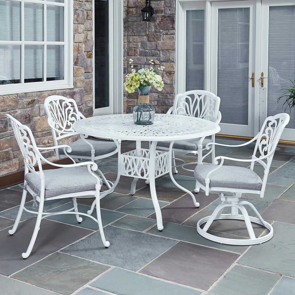 Homestyles Capri 5-Piece 48 in Dining Set with Two Swivel Chairs in White, , large