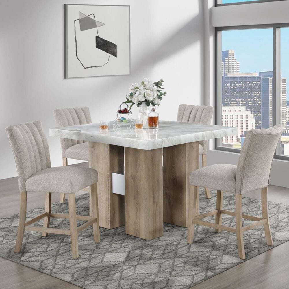 GLOBAL 5-Piece Square Dining Set in with Faux Stone Table Top, , large