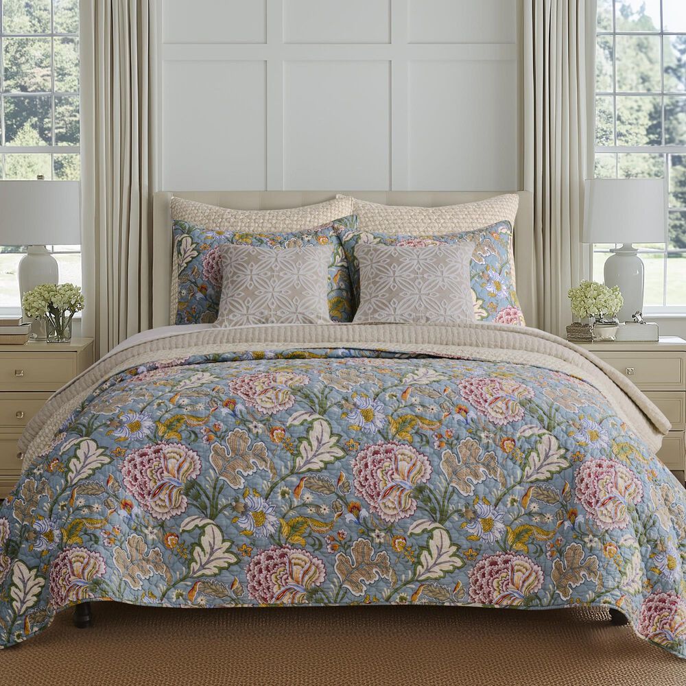 Levtex Angelica 3-Piece King Reversible Quilt Set in Greyish Blue, Taupe, Green, Blue, Burnt Orange and Maroon, , large