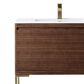 James Martin Vanities Mantova 35.4" Single Vanity in Mid-Century Walnut and Champagne Brass with 3 cm Glossy White Composite Stone Top and Rectangular Sink, , large