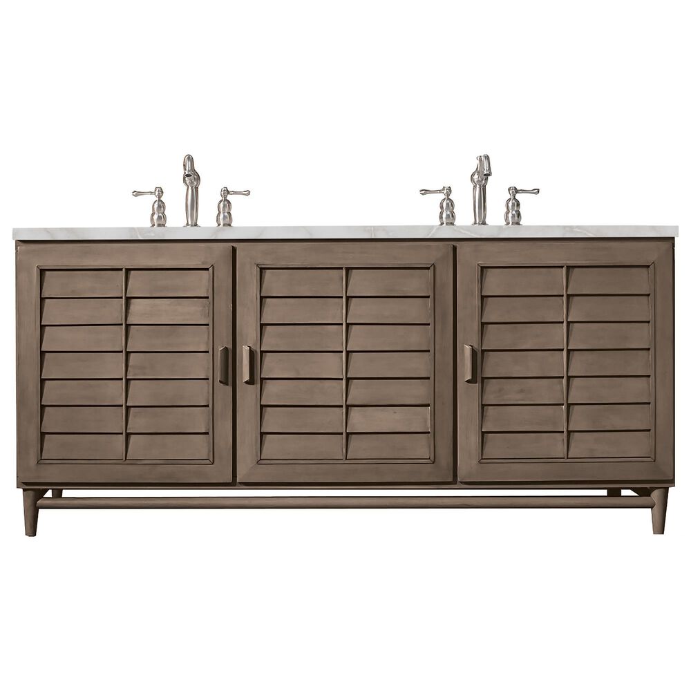 James Martin Vanities Portland 72" Double Bathroom Vanity in Whitewashed Walnut with 3 cm Eternal Jasmine Pearl Silestone Top, Rectangular Sinks and FreePower Wireless Charger, , large