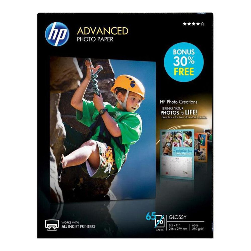 HP 50 Sheets Glossy Advanced Photo Paper for Inkjet (8.5" x 11"), , large