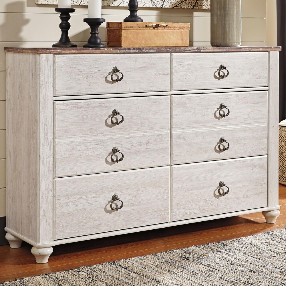 Ashley Willowton 6 Drawer Dresser in White Washed Finish, , large
