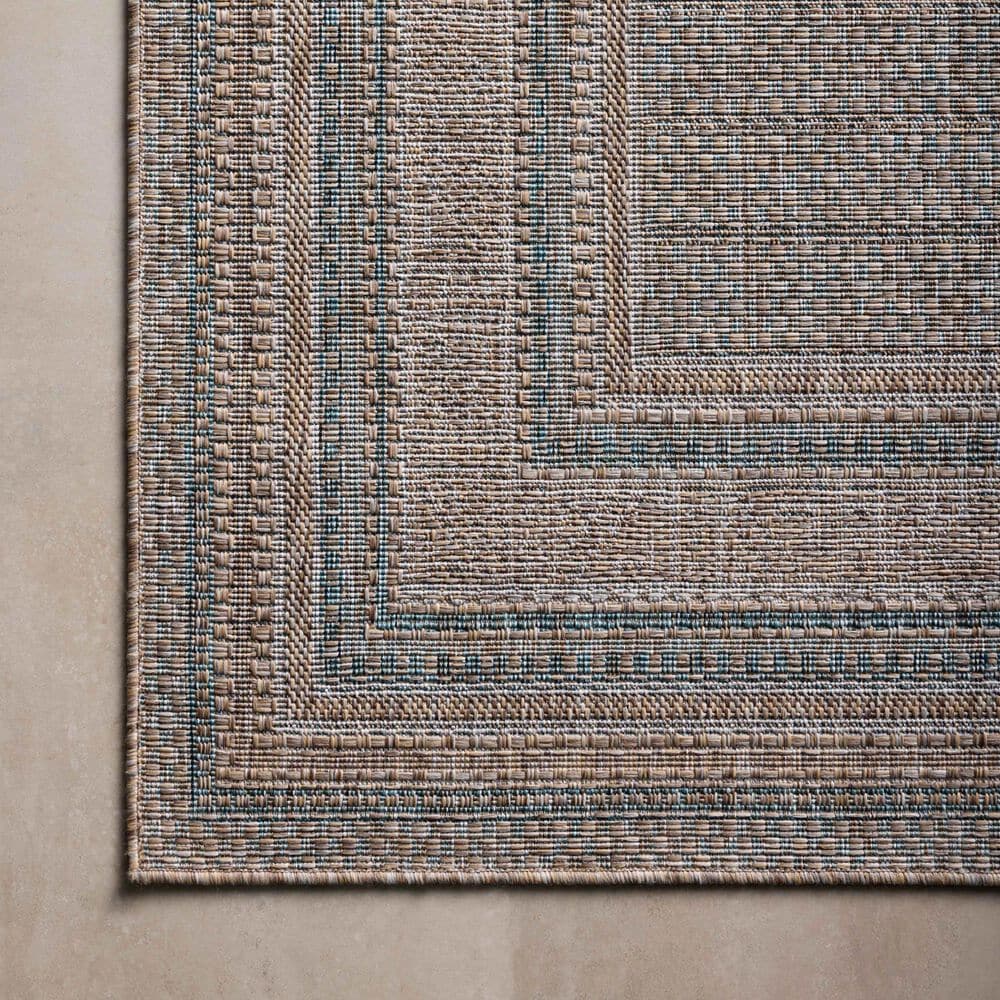 Amber Lewis x Loloi Topanga 5&#39;3&quot; x 7&#39;6&quot; Natural and Teal Indoor/Outdoor Area Rug, , large