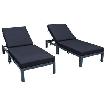 Leisuremod Chelsea Patio Chaise Lounge Chair with Black Cushion in Black (Set of 2), , large