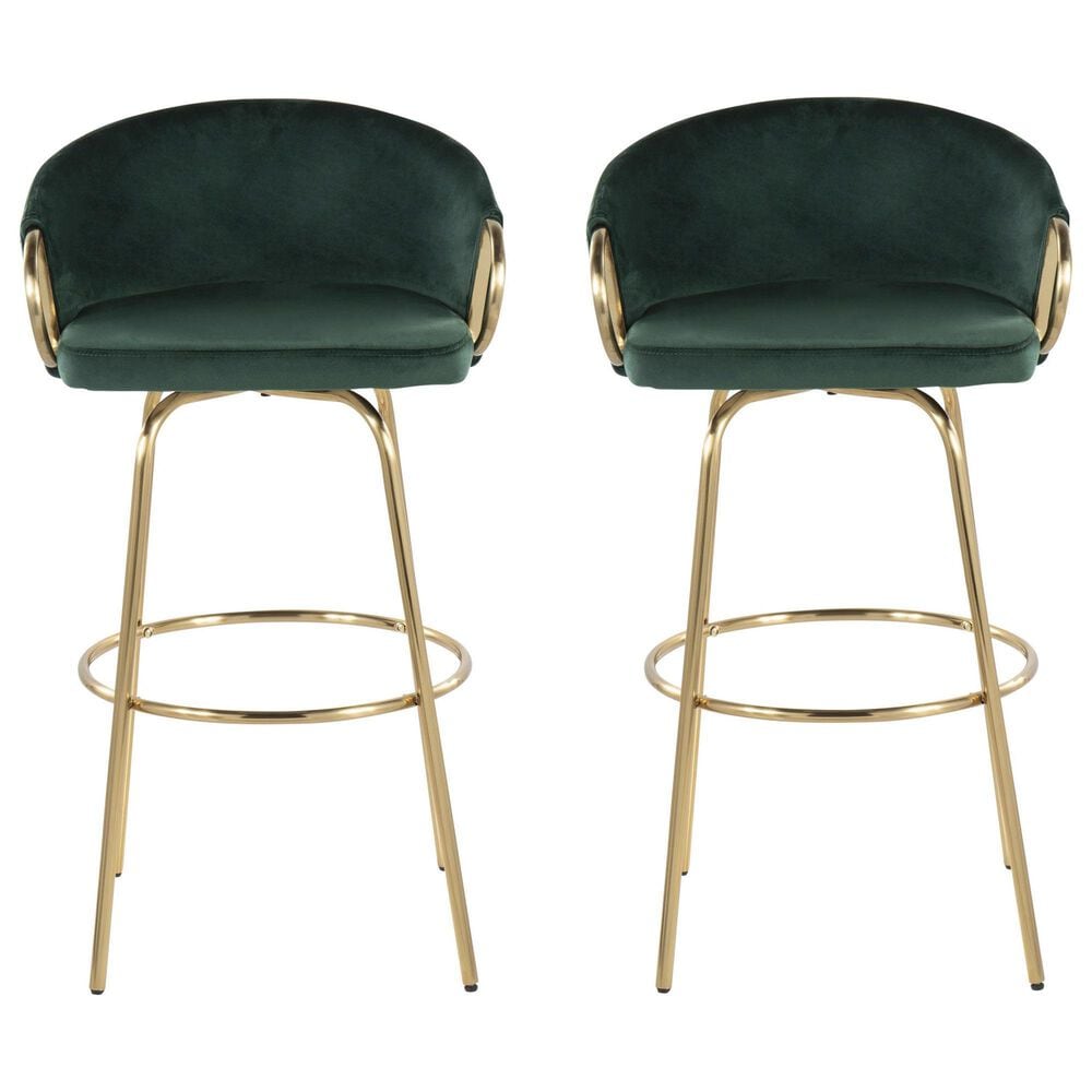 LumiSource Claire Swivel Barstool with Green Velvet Upholstery in Gold (Set of 2), , large