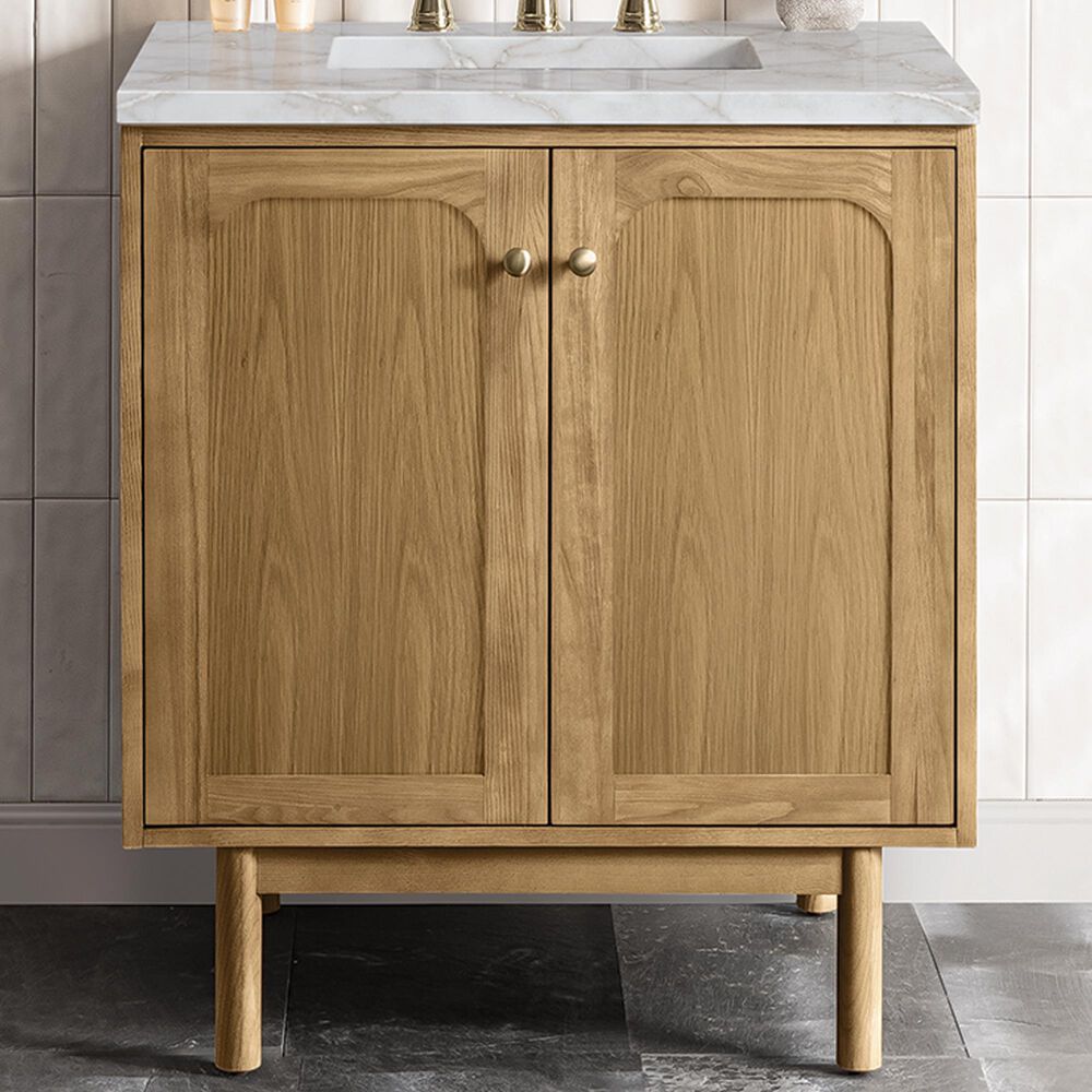 James Martin Vanities Laurent 30" Single Bathroom Vanity in Light Natural Oak with 3 cm Victorian Silver Quartz Top and Rectangular Sink, , large
