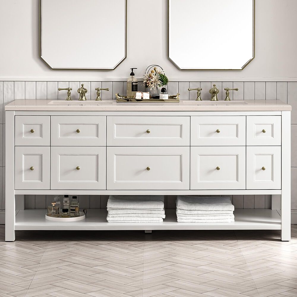 James Martin Vanities Breckenridge 72&quot; Double Bathroom Vanity in Bright White with 3 cm Eternal Marfil Quartz Top and Rectangular Sinks, , large