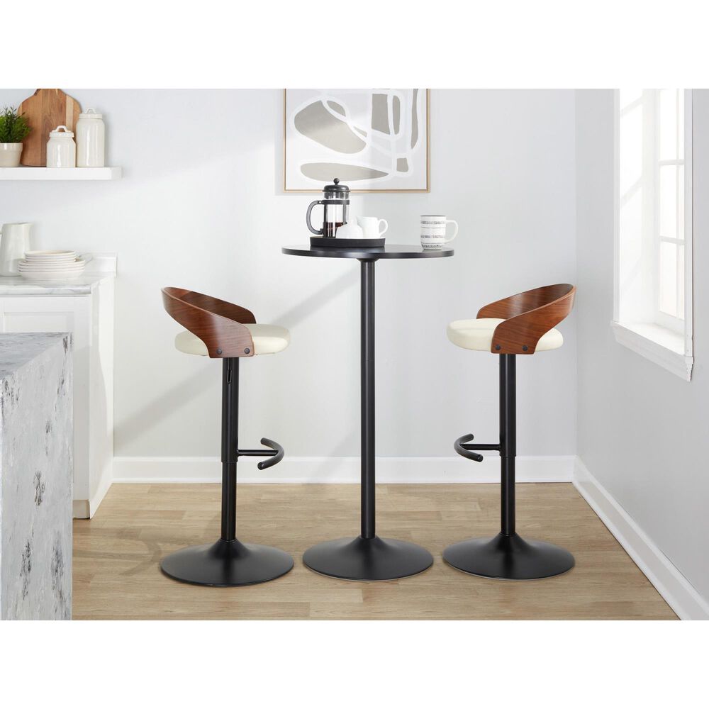 LumiSource Grotto Swivel Barstool with Cream Faux Leather Upholstery in Black and Walnut (Set of 2), , large