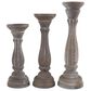 Maple and Jade Turned Pillar Decorative Candle Holder in Washed Brown (Set of 3), , large