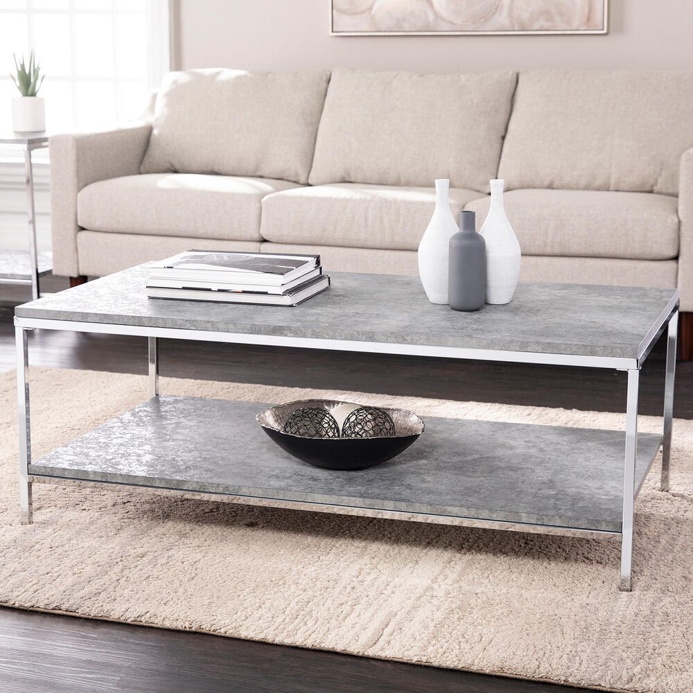 Southern Enterprises Lyrran Coffee Table in Chrome and Gray, , large