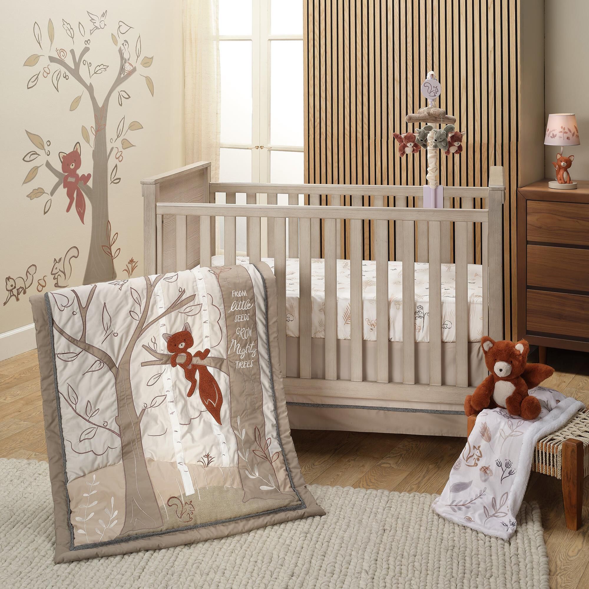 Lambs and Ivy Treetop Fox 3 Piece Crib Bedding Set in Rust Black and White NFM