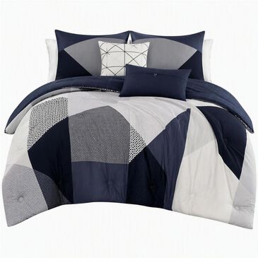 Bebejan Geo Fusion 5-Piece Queen Comforter Set in Navy, Grey and Ivory, , large