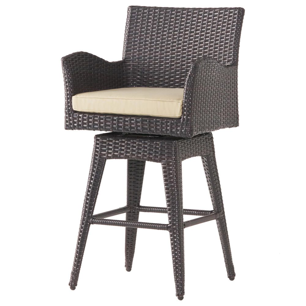 Hearth and Haven Modern Outdoor Swivel Bar Stool in Brown, , large