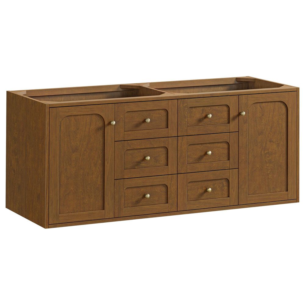 James Martin Laurent 60" Double Bathroom Vanity in Honey Oak with 3 cm White Zeus Silestone Top and Rectangular Sinks, , large
