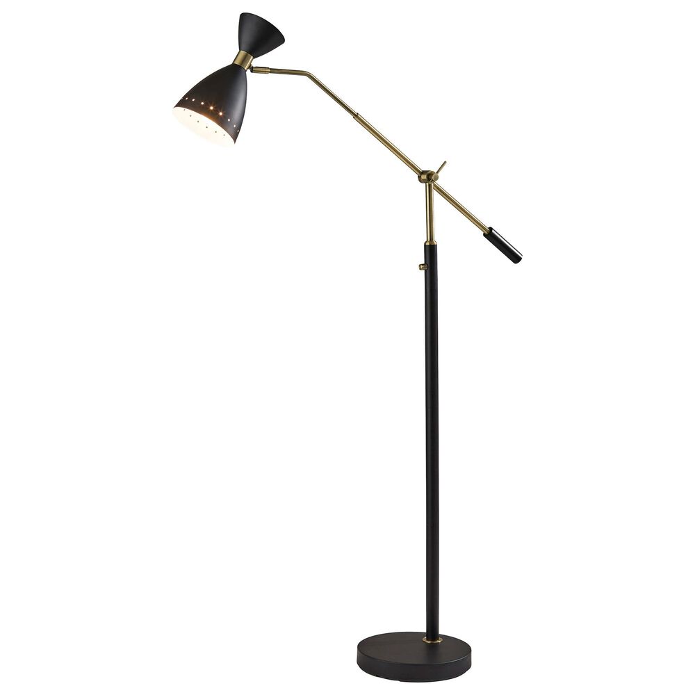 Adesso Oscar Adjustable Floor Lamp in Black and Antique Brass, , large