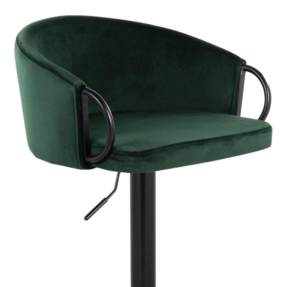 LumiSource Claire Swivel Adjustable Barstool with Green Velvet Upholstery in Black (Set of 2), , large