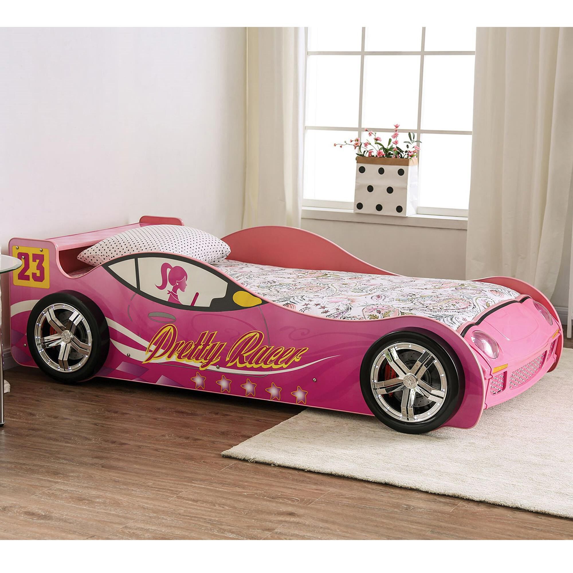 Pink race car bed best sale