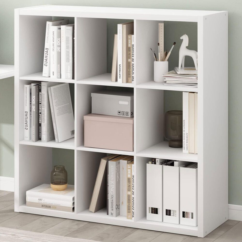 HOMLUX 9-Cube Reversible Open Back Bookshelf in White, , large