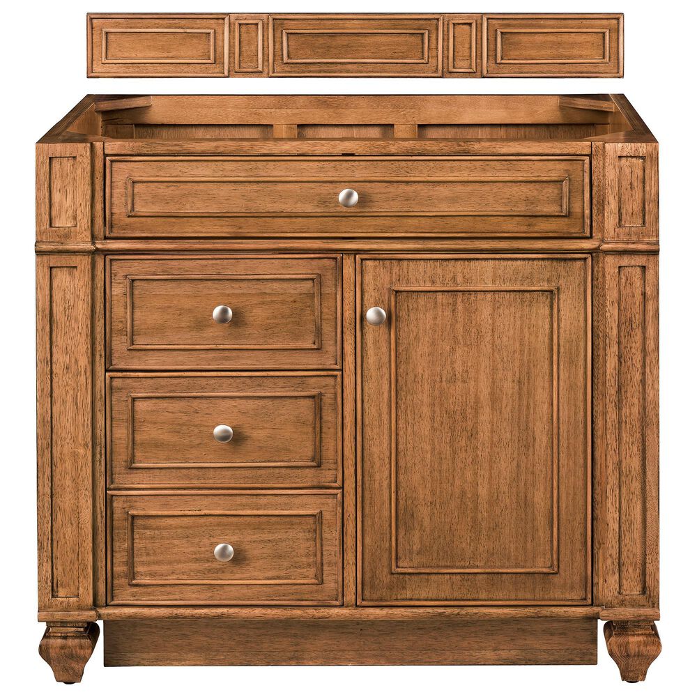 James Martin Vanities Bristol 36&quot; Single Bathroom Vanity in Saddle Brown with 3 cm Victorian Silver Quartz Top and Rectangular Sink, , large