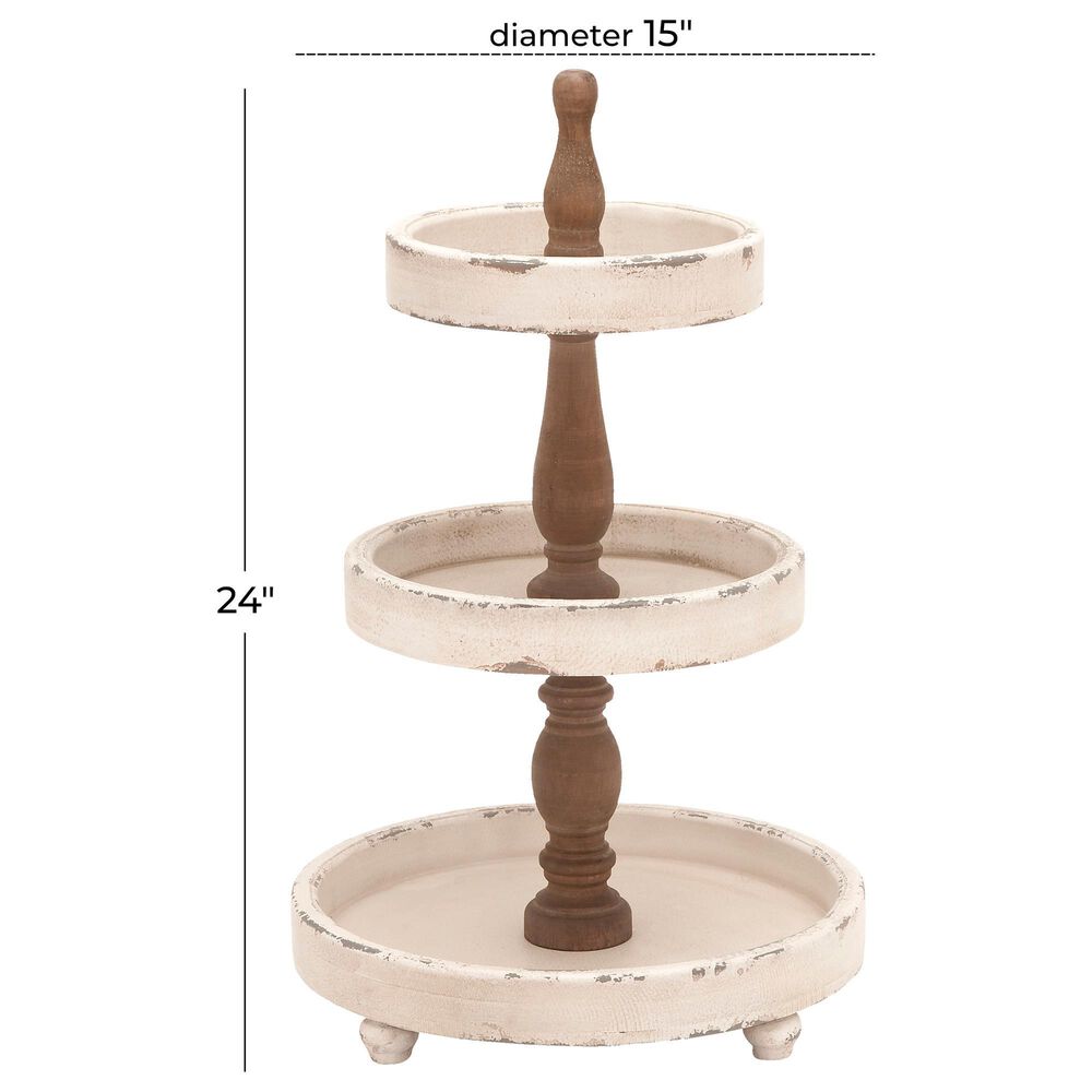 Maple and Jade Farmhouse Tiered Server in Distressed White and Dark Mocha, , large