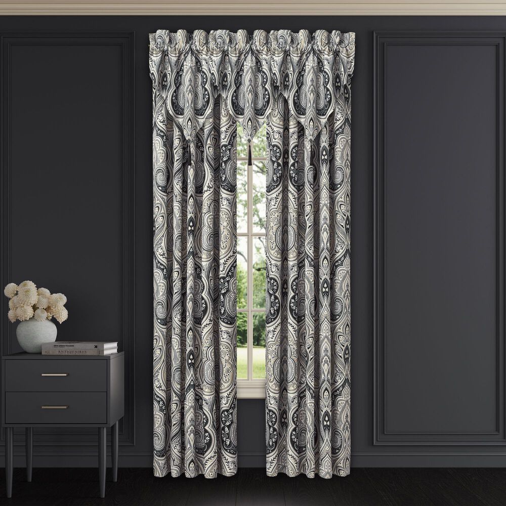 J. Queen New York Messina 40&quot; x 21&quot; Window Ascot Valance in Black, Grey and Silver, , large