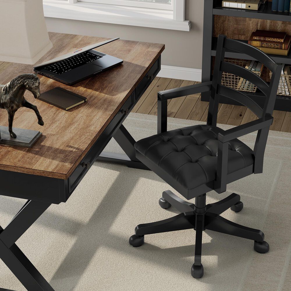 Ashley Wildenauer Swivel Desk Chair in Warm Satin Black, , large