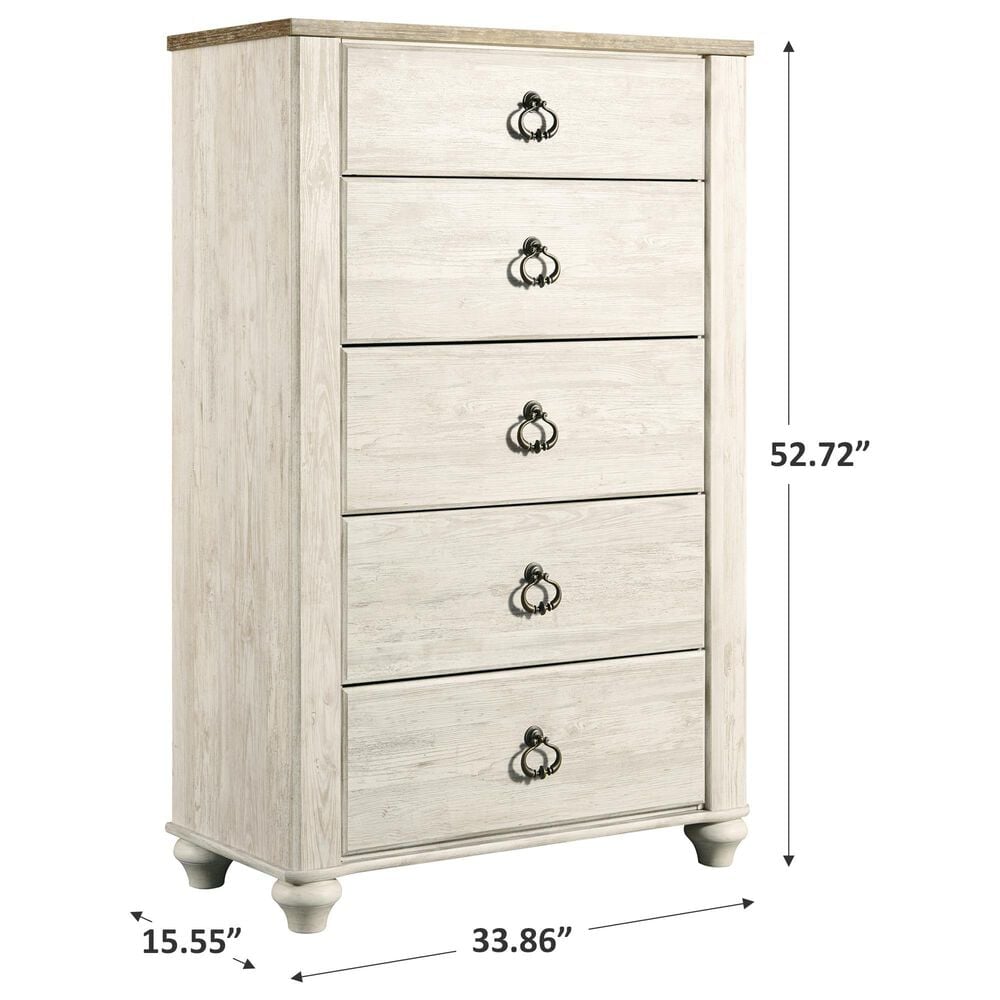 Ashley Willowton 5 Drawer Chest in White Washed, , large