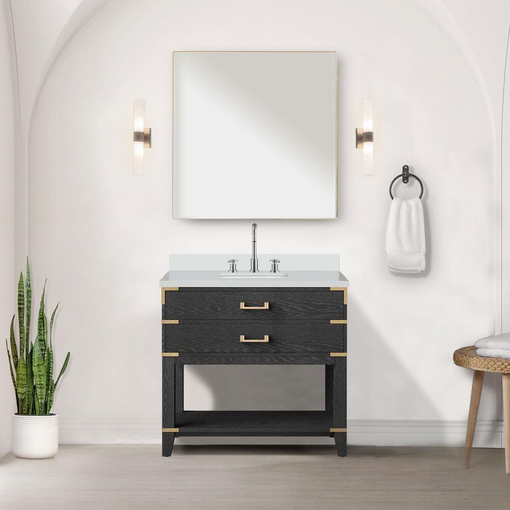 Lexora Home Norwalk 36&quot; Single Bathroom Vanity in Black Oak with White Quartz Top and Rectangular Sink, , large
