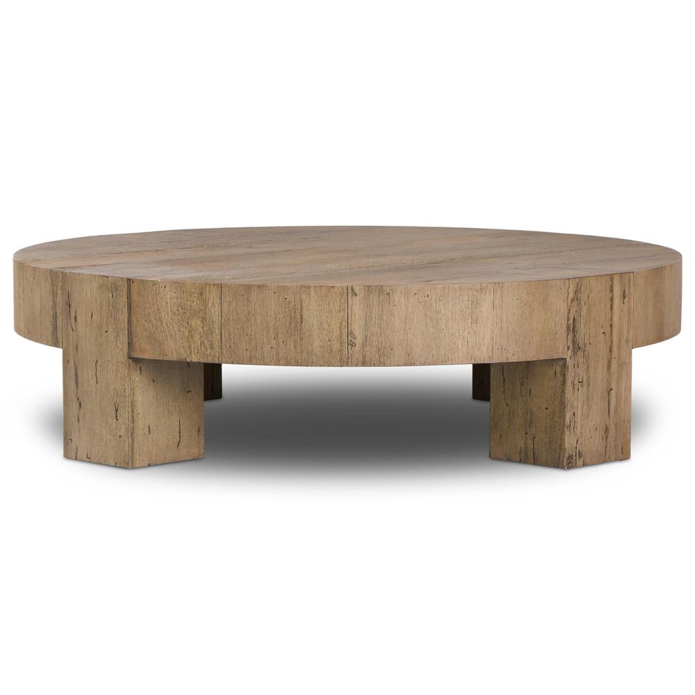 Four Hands Abaso Round Coffee Table in Rustic Wormwood Oak, , large