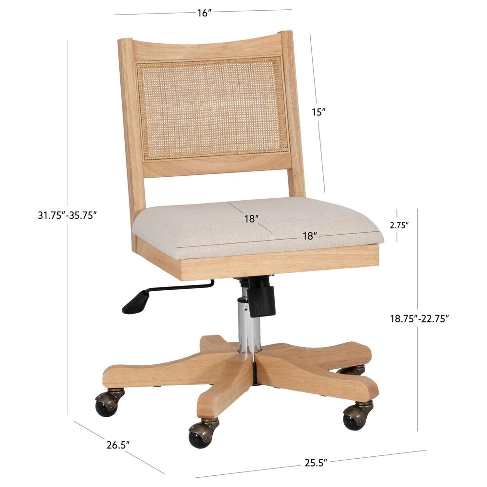 Linon Home Decor Bauer Swivel Office Chair with Cream Cushion in Natural, , large