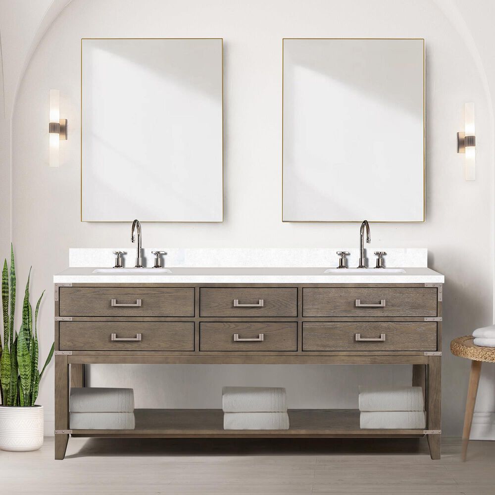 Lexora Home Norwalk 72&quot; Double Bathroom Vanity in Grey Oak with White Quartz Top and Rectangular Sinks, , large