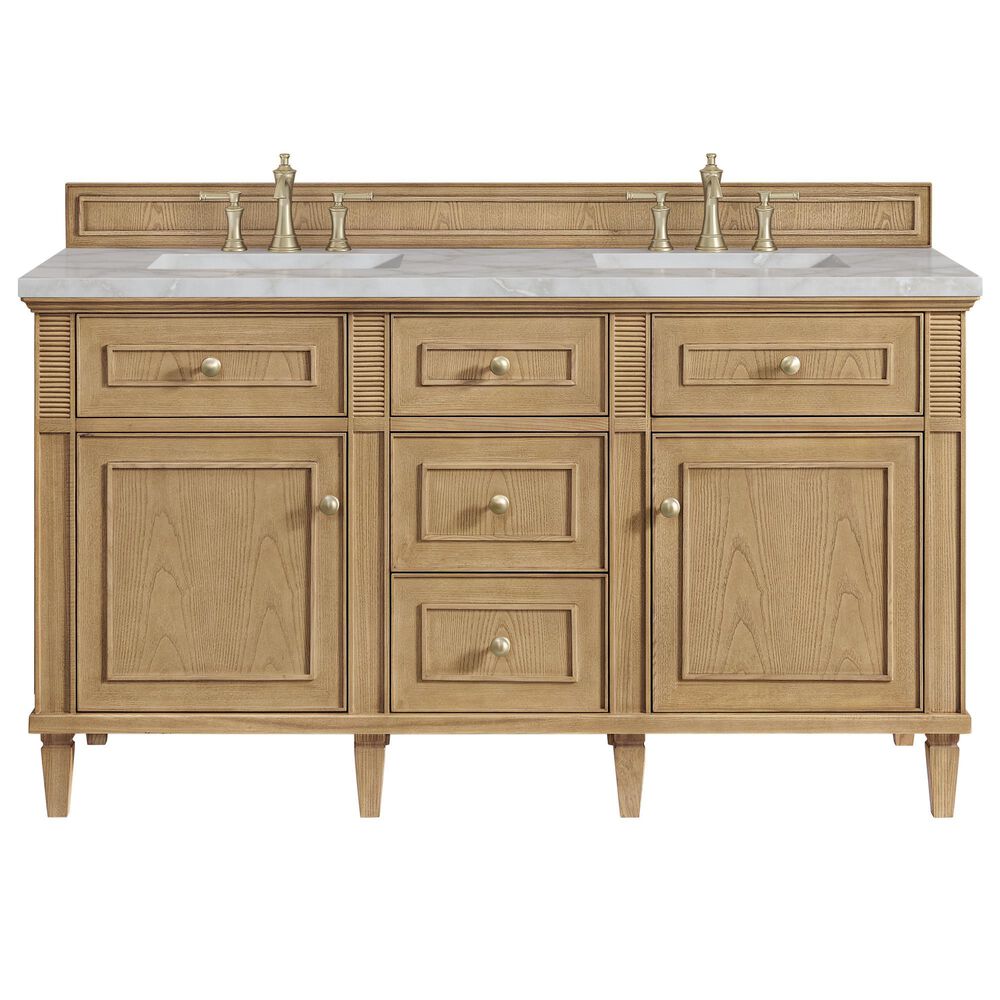 James Martin Vanities Lorelai 60" Double Bathroom Vanity in Light Natural Oak with 3 cm Eternal Jasmine Pearl Silestone Top, Rectangular Sinks and FreePower Wireless Charger, , large