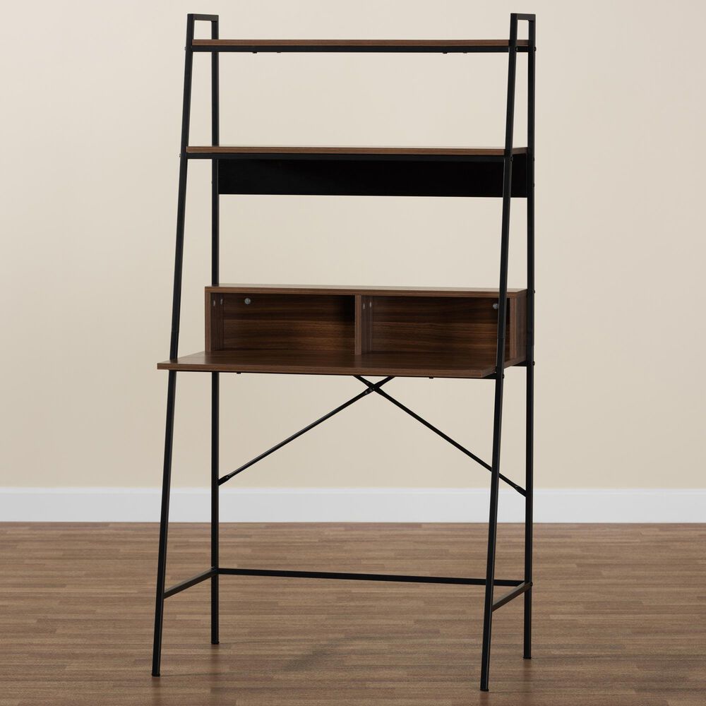 Baxton Studio Palmira Desk with Shelves in Walnut Brown and Black, , large