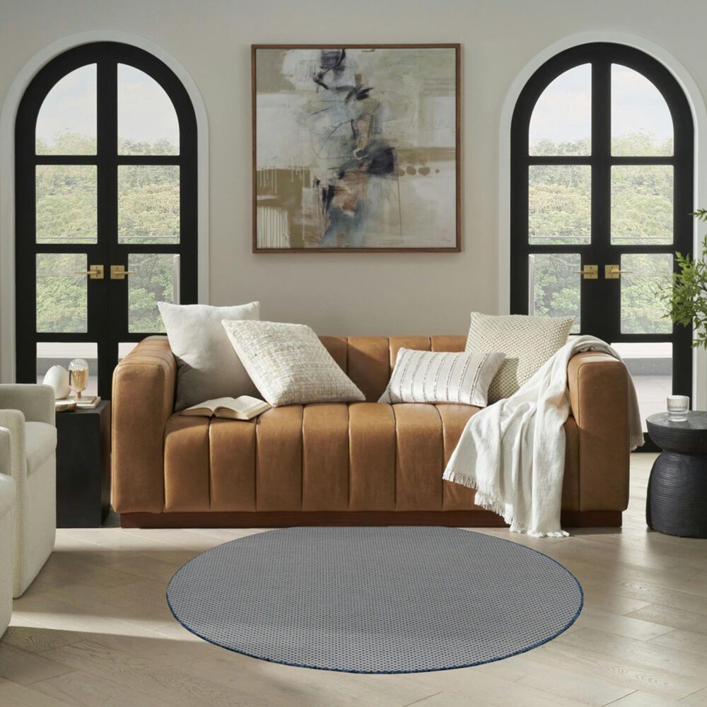 Nourison Courtyard Ivory and Blue 5&#39; Round Indoor/Outdoor Area Rug, , large