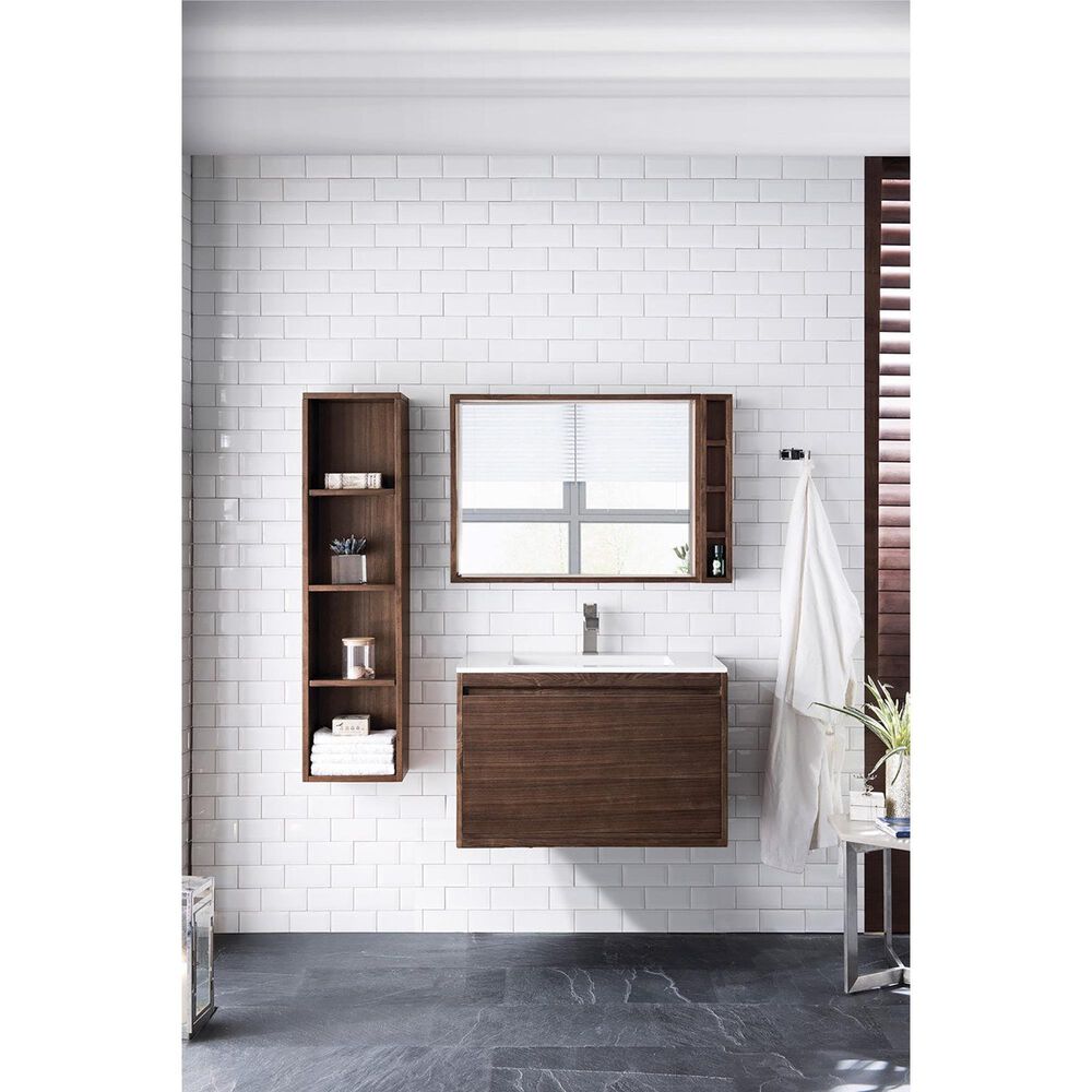 James Martin Vanities Mantova 31.5&quot; Single Vanity in Mid-Century Walnut with 3 cm Glossy White Composite Stone Top and Rectangular Sink, , large