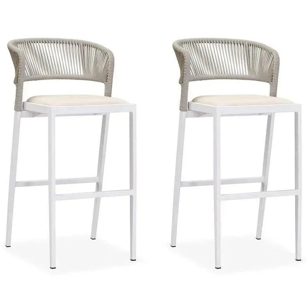 HOMLUX Outdoor Bar Stool with Open-Frame Backrest in White (Set of 2), , large